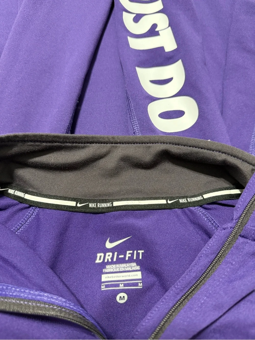 Nike Running Dri-FIT Purple Half Zip Long Sleeve Just Do It Size M